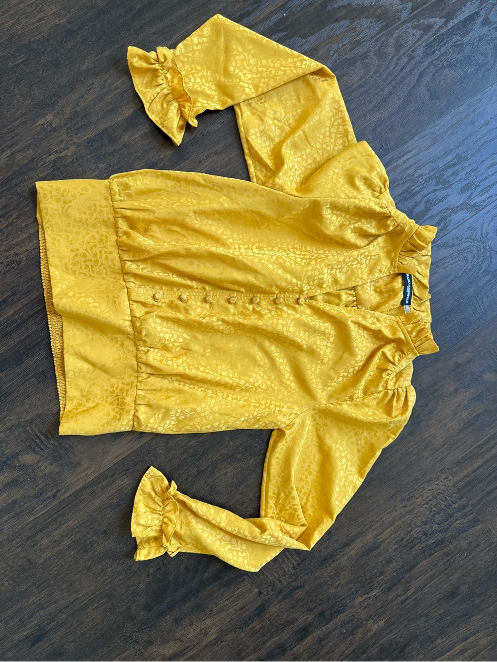 Karl Lagerfeld Yellow Satin Ruffled Button-Front Blouse